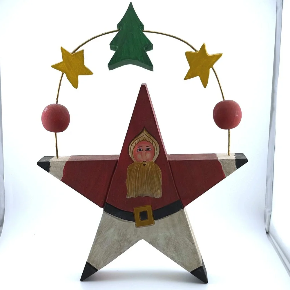 Silvestri Vintage Folk Art Wood Santa Claus Star Figurine Christmas Decor Arched